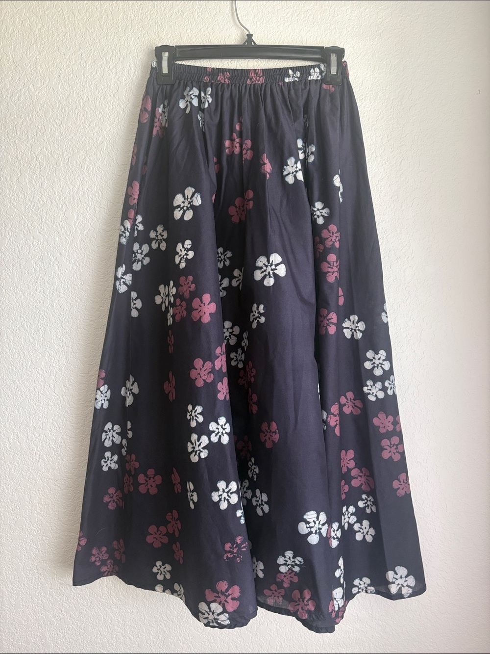 100% Cotton Caribelle Batik Floral Maxi Skirt - White & Pink Flower Print